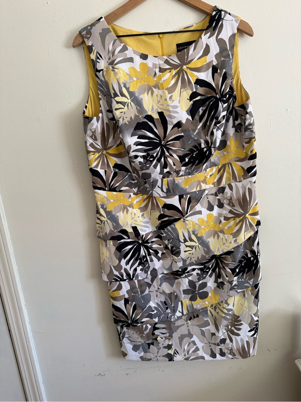 connected apparel Yellow, Black and Gray Floral Sheath Dress